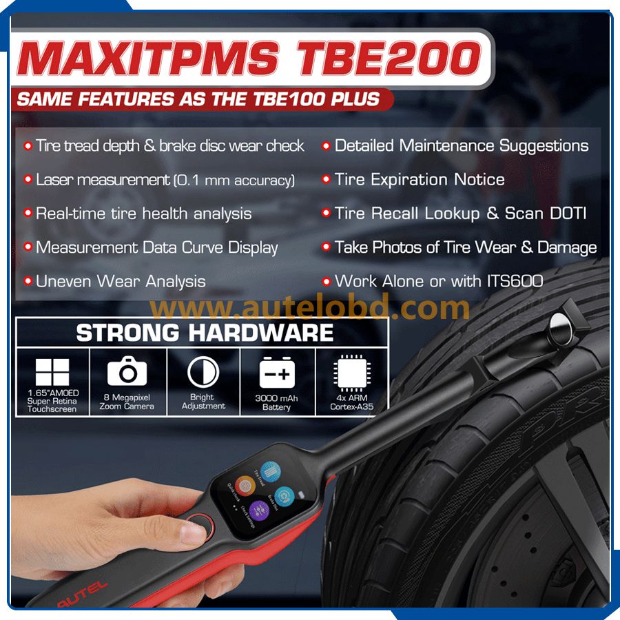 Autel MaxiTPMS TBE200 Laser Tire Diagnostic Tool Tread Depth Brake & Disc Examiner 2 in 1 Tester Work with ITS600E