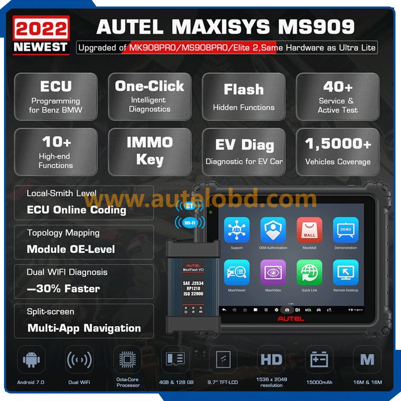 Best price 2023 model Autel MaxiSys MS909 Advanced Smart Diagnostic Tablet for sale 