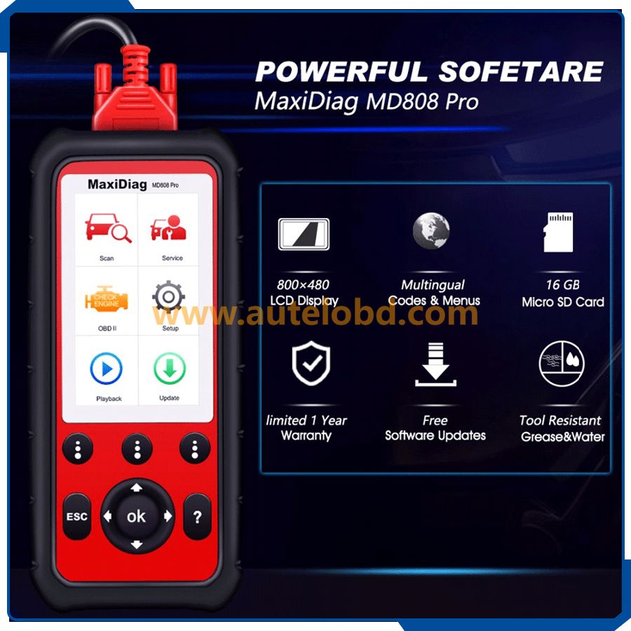  Autel MaxiDiag MD808 Pro OBD2 Scanner All System Diagnostic Tool Code Reader Support Engine SRS SAS ABS EPB Oil Reset