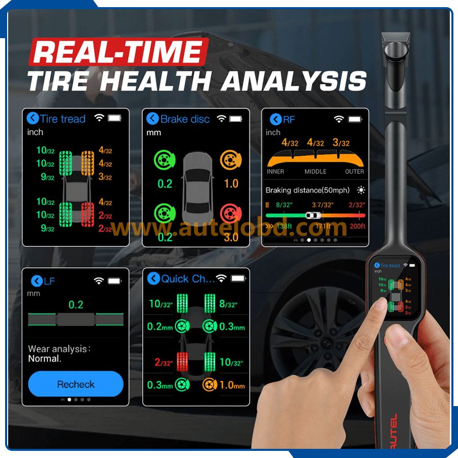 Autel MaxiTPMS TBE200 Laser Tire Diagnostic Tool Tread Depth Brake & Disc Examiner 2 in 1 Tester Work with ITS600E