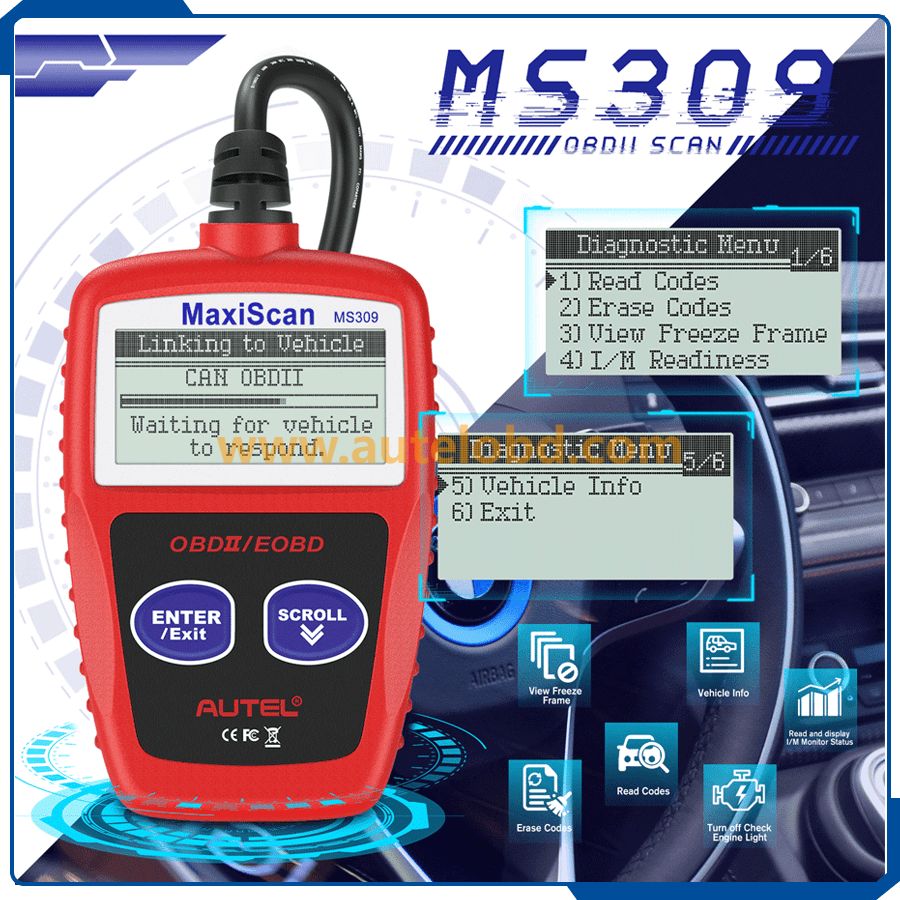 Autel MS309 OBD2 Scanner Auto Diagnostic Tool Fault Codes Clear CVN Automotive Multi-languages Hight Quality