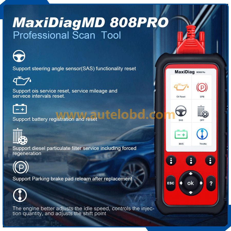  Autel MaxiDiag MD808 Pro OBD2 Scanner All System Diagnostic Tool Code Reader Support Engine SRS SAS ABS EPB Oil Reset