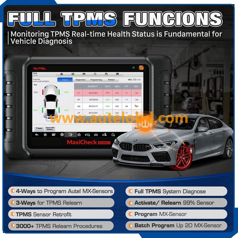 Autel MaxiCheck MX808S-TS All-System Bidirectional Control ECU Coding TPMS OBD2 Scanner With 38 Services