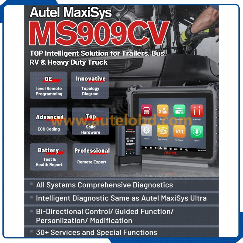 Autel MaxiSys MS909CV Commercial Vehicles and 3-In-1 Heavy Duty Vehicle Scan Tool With MAXIFLASH VCI for HD