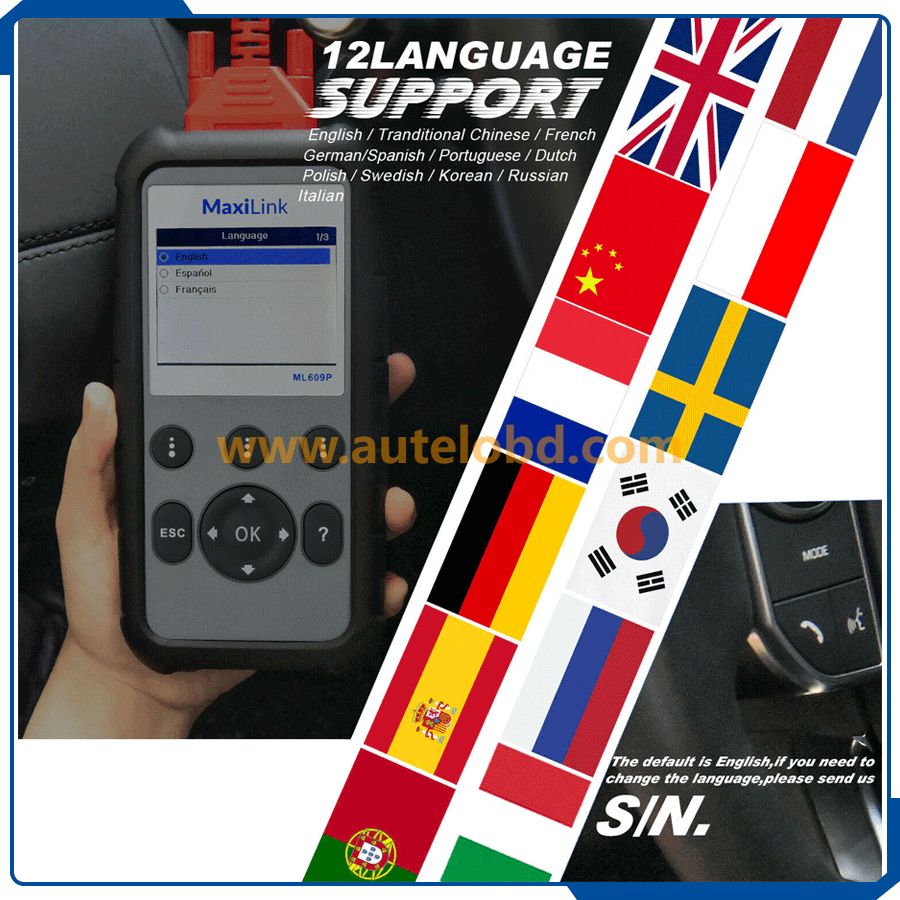Autel MaxiLink ML609P Auto Car Didgnostic Tool OBD2 Scanner Code Reader Automotriz Profesional ABS And SRS Live Sensor Data