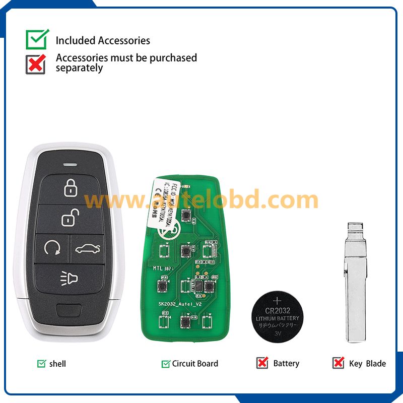 AUTEL Parts Razor Maxiim Ikey Premium IKEYAT005BL Independent Smart Control Key Blank 5 Buttons