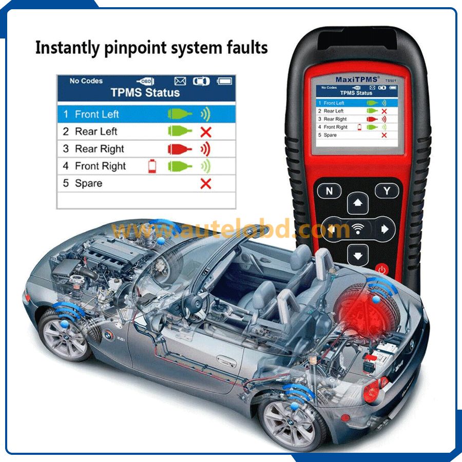  Autel MaxiTPMS TS501 TPMS Relearn OBD2 Code Reader Diagnostic Tool with TPMS Sensors Reads/Clears Codes Of TPMS System